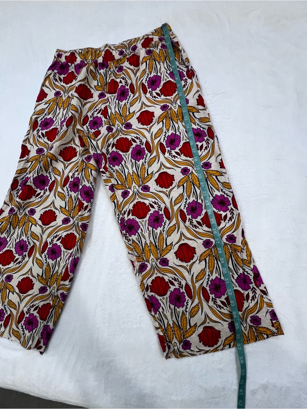 Rachel Zoe Linen Floral Wide-Leg Pants in White, Magenta & Red - Picture 5 of 8
